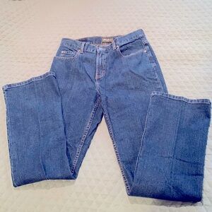 EXC Eddie Bauer Stonewashed Blue Wash JEANS Spandex Low Waist 6 8 Inseam 32 SOFT